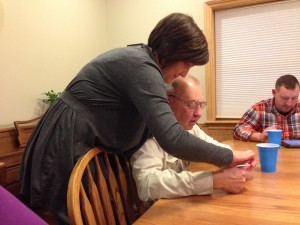 Showing Grandpa some worms...don't ask.