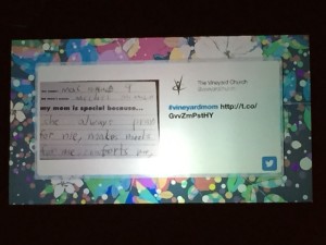 This was what Mac wrote about me. It was up on the screens in the auditorium at church.