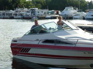 That's Daddy driving the boat!